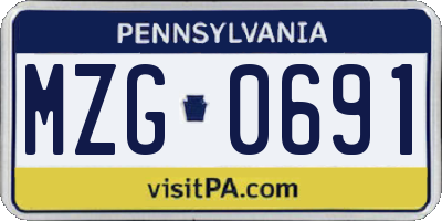 PA license plate MZG0691