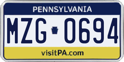 PA license plate MZG0694