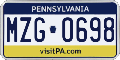 PA license plate MZG0698