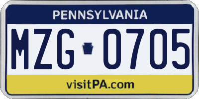 PA license plate MZG0705
