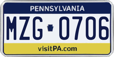 PA license plate MZG0706