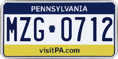 PA license plate MZG0712