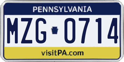 PA license plate MZG0714