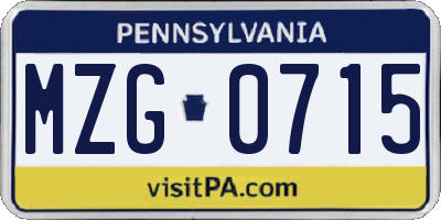 PA license plate MZG0715