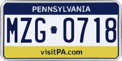 PA license plate MZG0718