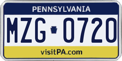 PA license plate MZG0720