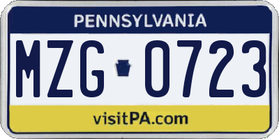 PA license plate MZG0723