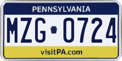 PA license plate MZG0724