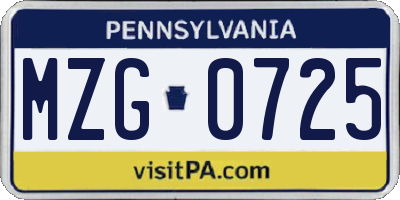 PA license plate MZG0725