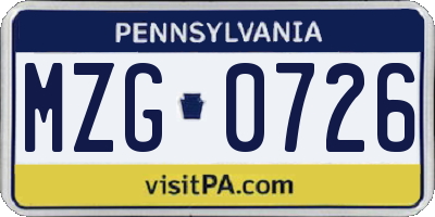 PA license plate MZG0726