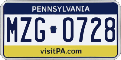 PA license plate MZG0728