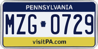 PA license plate MZG0729