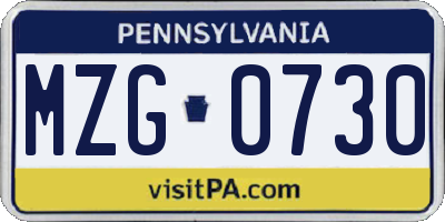 PA license plate MZG0730