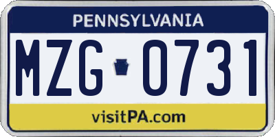PA license plate MZG0731