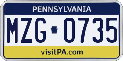 PA license plate MZG0735
