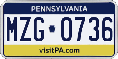 PA license plate MZG0736