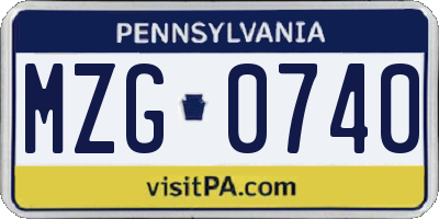 PA license plate MZG0740