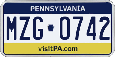 PA license plate MZG0742