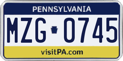 PA license plate MZG0745