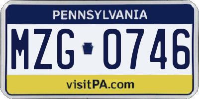 PA license plate MZG0746