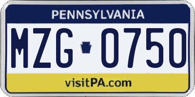 PA license plate MZG0750