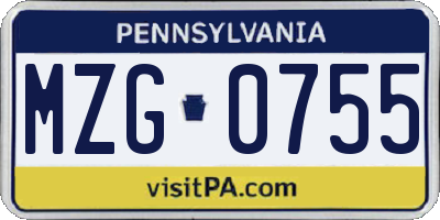 PA license plate MZG0755
