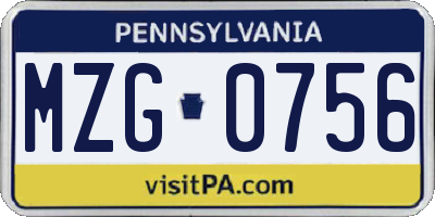 PA license plate MZG0756