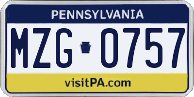 PA license plate MZG0757