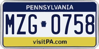 PA license plate MZG0758