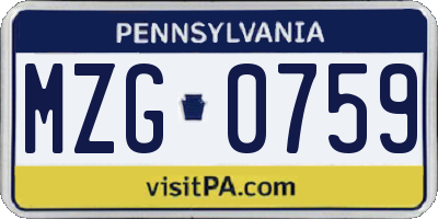 PA license plate MZG0759