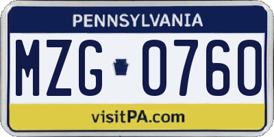 PA license plate MZG0760