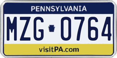 PA license plate MZG0764
