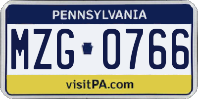 PA license plate MZG0766