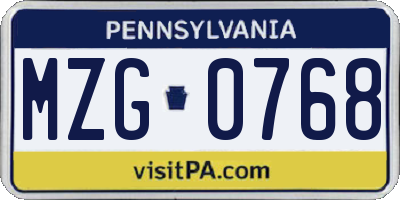 PA license plate MZG0768