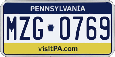 PA license plate MZG0769