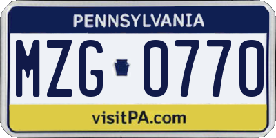PA license plate MZG0770