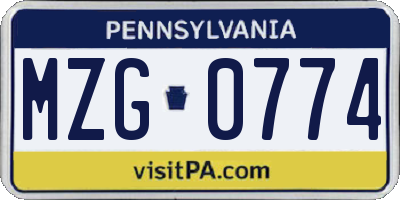 PA license plate MZG0774