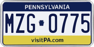 PA license plate MZG0775
