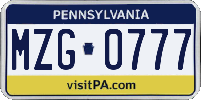 PA license plate MZG0777