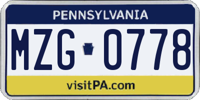PA license plate MZG0778