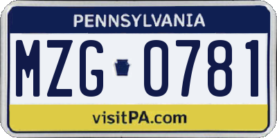 PA license plate MZG0781