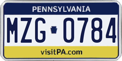 PA license plate MZG0784