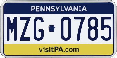 PA license plate MZG0785