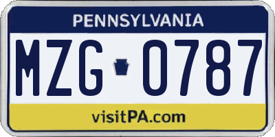 PA license plate MZG0787