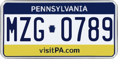 PA license plate MZG0789
