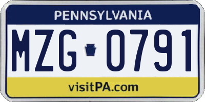 PA license plate MZG0791