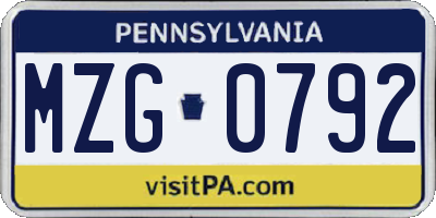 PA license plate MZG0792