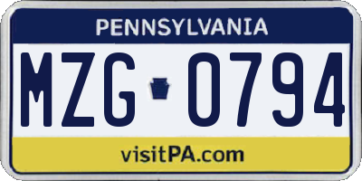 PA license plate MZG0794