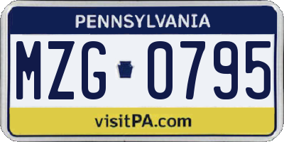 PA license plate MZG0795