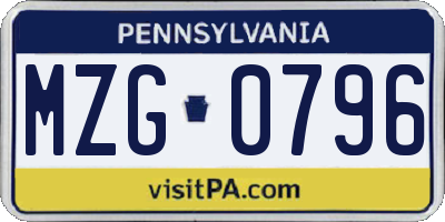 PA license plate MZG0796
